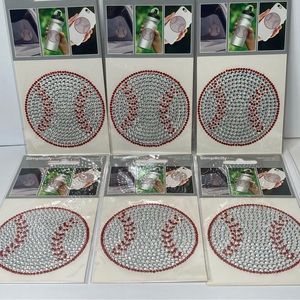Rhinestone Baseball Cling Sticker Decal Set of 6 Simplicity Bling Craft